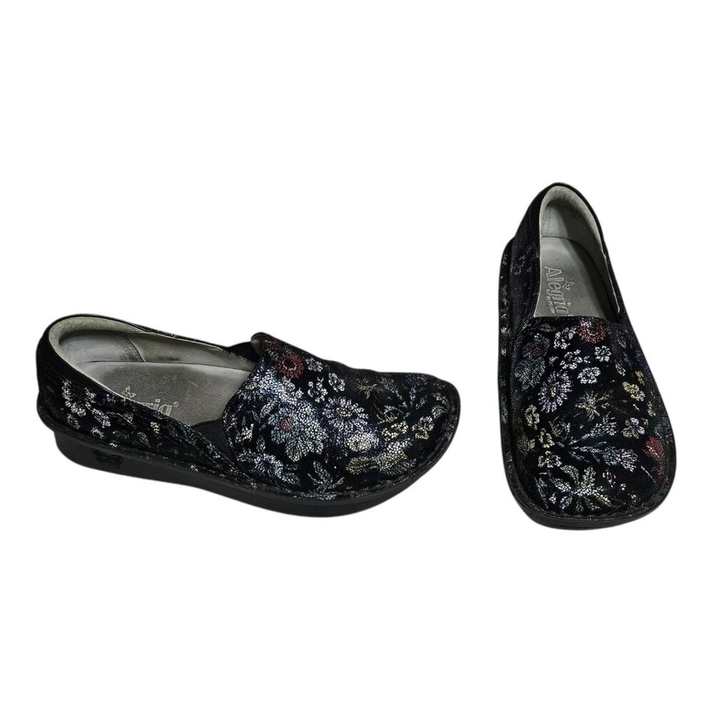 Alegria‎ Debra Herbaceous Black Floral Clog Womens 39 US 9 Shoes Slip-On Nursing